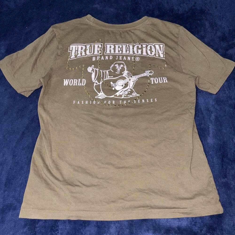 True Religion World Tour Graphic T-Shirt Olive Green Size M